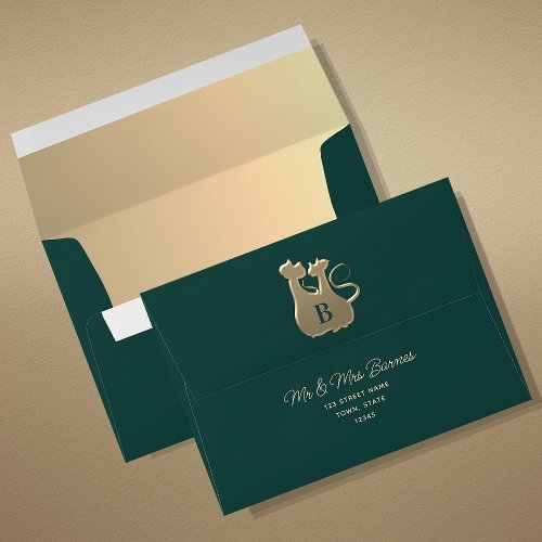 Monogram Emerald Green Wedding Envelope