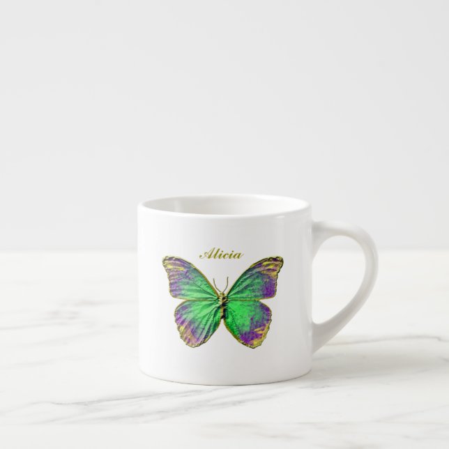 Monogram Emerald Purple Butterfly Espresso Mug (Right)