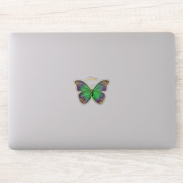 Monogram Emerald Purple Gold Butterfly Sticker (Computer)