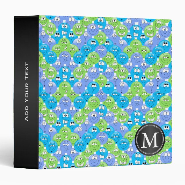 Monogram - Emoji Design Funny Colorful Faces 3 Ring Binder (Front/Spine)