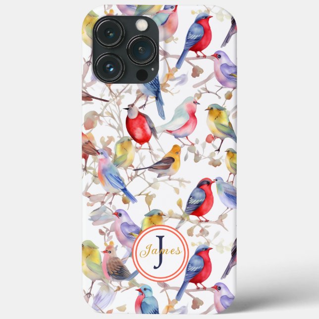 Monogram Enchanting Watercolor Birds Pattern Case-Mate iPhone Case (Back)