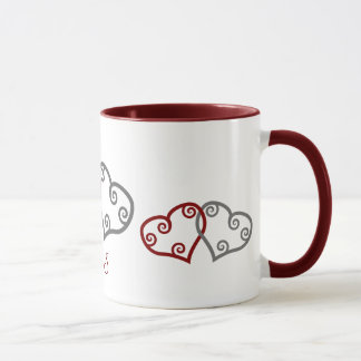 Monogram engagement hearts mug