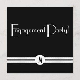 Monogram Engagement in Black and White Art Deco Invitation