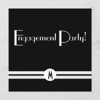 Monogram Engagement In Black And White Art Deco Invitation by cowboyannie at Zazzle