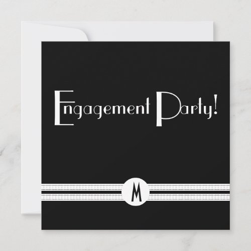 Monogram Engagement in Black and White Art Deco Invitation