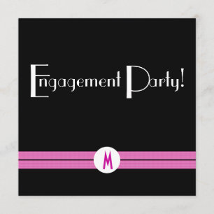 Monogram Engagement Party Black White Pink Deco Invitation