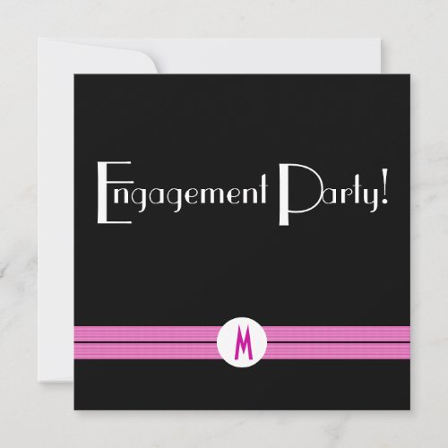 Monogram Engagement  Party Black White Pink Deco Invitation