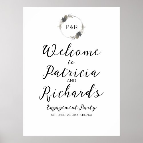 Monogram Engagement Party Welcome Sign Board