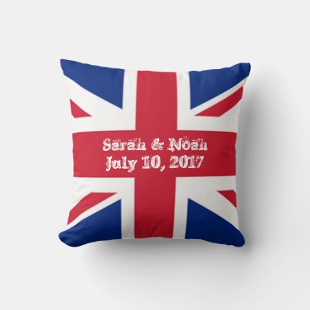 Monogram England Union Jack Wedding Throw Pillow