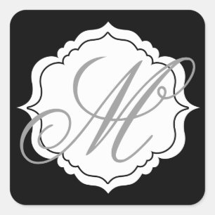 Monogram Envelope Seal Favor Stickers Black, White