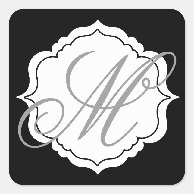 Monogram Envelope Seal Favor Stickers Black, White (Front)