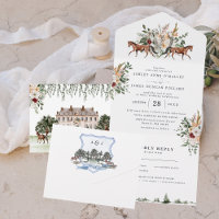 Monogram | Equestrian English Manor Wedding All In One Invitation