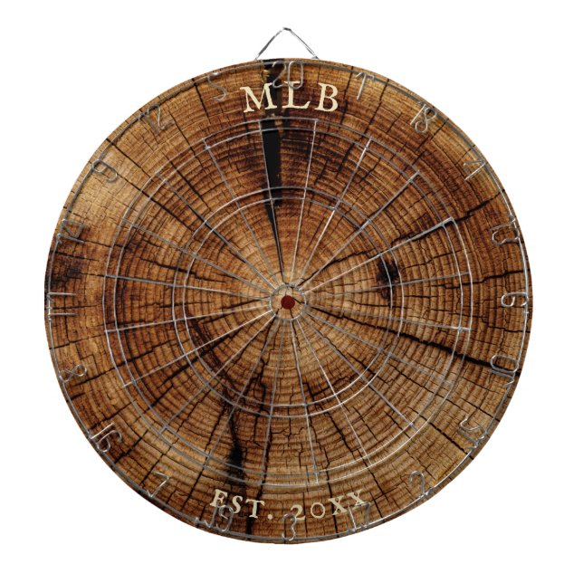 Monogram Established Year Woodslice Treerings Dart Board (Front)