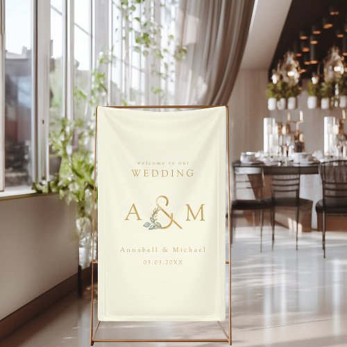 Monogram Eucalyptus Ampersand Beige  Gold Banner