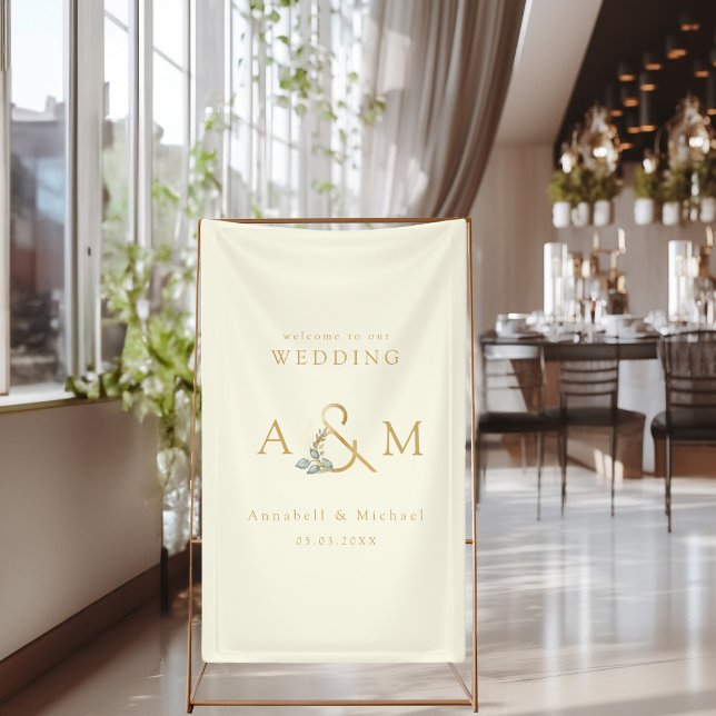 Monogram, Eucalyptus Ampersand, Beige & Gold Banner (Creator Uploaded)