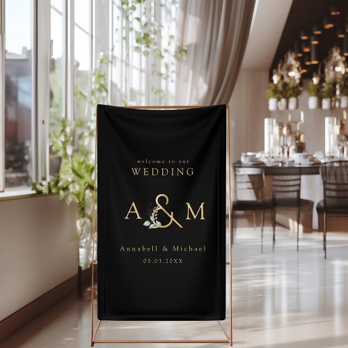 Monogram Eucalyptus Ampersand Black  Gold Banner