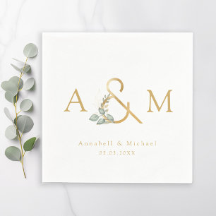 Monogram, Eucalyptus Ampersand, White & Gold Napkins