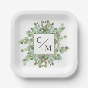 Monogram Eucalyptus  Dozen Brownies Paper Plates