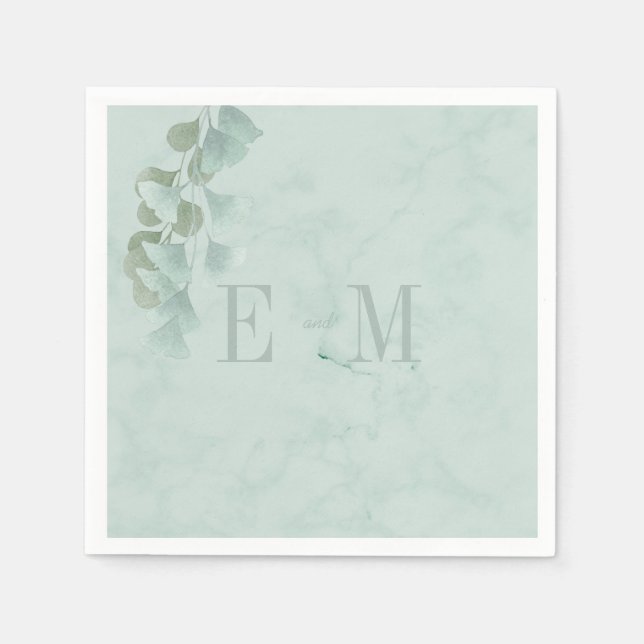 Monogram Eucalyptus Foliage Chic Wedding Napkins (Front)