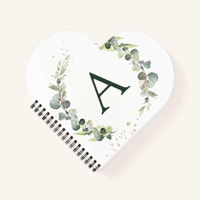 Monogram Eucalyptus Green White Botanical Notebook (Front)
