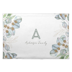 Monogram Eucalyptus Greenery Family Name Cloth Placemat