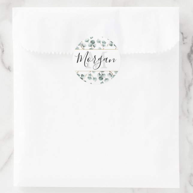 Monogram Eucalyptus Greenery Favor Stickers (Bag)