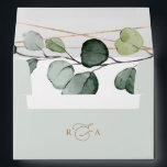 Monogram Eucalyptus Greenery Gold Return Address Envelope<br><div class="desc">Designed to coordinate with our Boho Greenery wedding collection,  this customizable matching Invitation envelope features a coloured solid sage green envelope with black text and an elegant watercolor eucalyptus branch on the inside.</div>