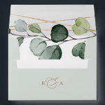 Monogram Eucalyptus Greenery Gold Return Address Envelope<br><div class="desc">Designed to coordinate with our Boho Greenery wedding collection,  this customizable matching Invitation envelope features a coloured solid sage green envelope with black text and an elegant watercolor eucalyptus branch on the inside.</div>