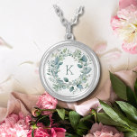 Monogram Eucalyptus Greenery Leaves Gift for Her Silver Plated Necklace<br><div class="desc">Beautiful Eucalyptus Wreath Monogrammed silver plate or sterling silver necklace. Add your initial to personalize it. Makes a great birthday gift for any women or for your bridal party.</div>