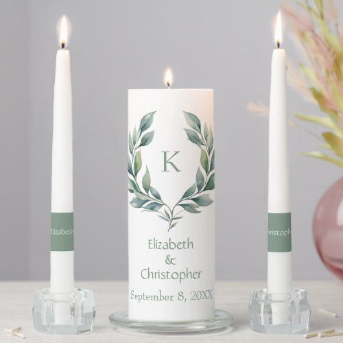 Monogram Eucalyptus Greenery Wedding Unity Candle Set