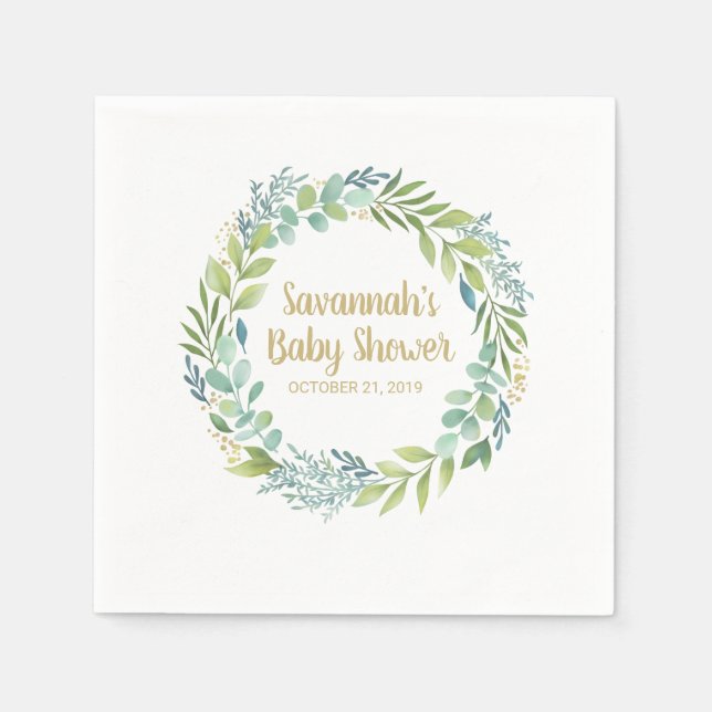 Monogram Eucalyptus Greenery Wreath Baby Shower Napkins (Front)