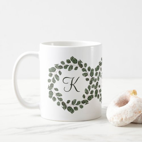 Monogram Eucalyptus Leaves Elegant Modern  Coffee Mug