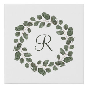 Monogram Eucalyptus Leaves Elegant Modern Faux Canvas Print