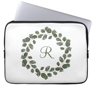 Monogram Eucalyptus Leaves Elegant Modern Laptop Sleeve