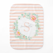 Monogram Eucalyptus Leaves Floral Peach Stripes Baby Burp Cloth Monogram Eucalyptus Leaves Floral Peach Stripes Baby Burp Cloth