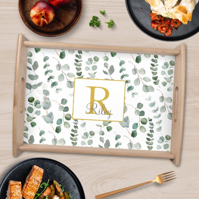Monogram Eucalyptus Pattern Serving Tray (In situ )