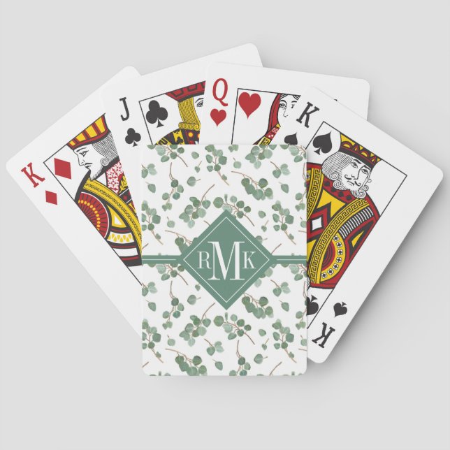 Monogram | Eucalyptus Silver Dollar Tree Foliage Poker Cards (Back)