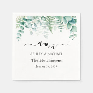 Monogram Eucalyptus Wedding Napkins