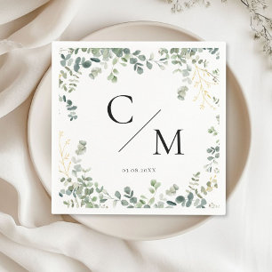Monogram Eucalyptus Wedding  Napkins