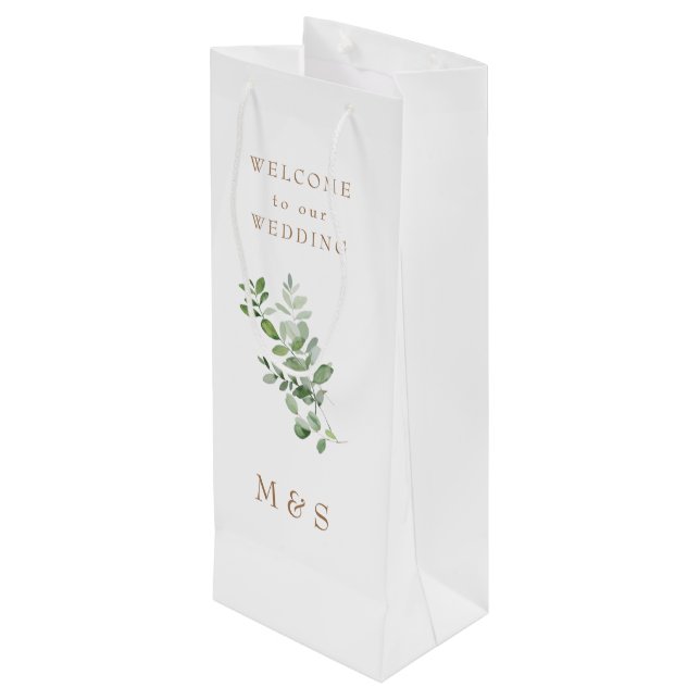 Monogram Eucalyptus Wedding Small Favor Gift Bag (Back Angled)