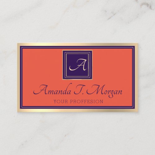 Monogram Event Planner Gold Frame Purple Coral Business Card