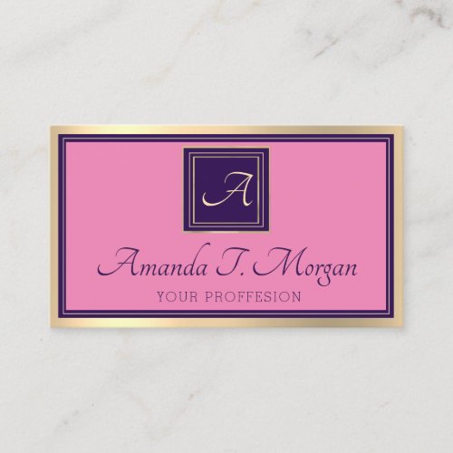 Monogram Event Planner Gold Frame Purple Pink Business Card