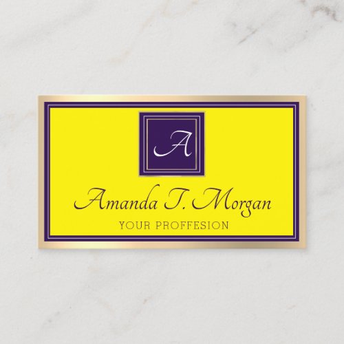 Monogram Event Planner Gold Frame Purple Yellow Business Card