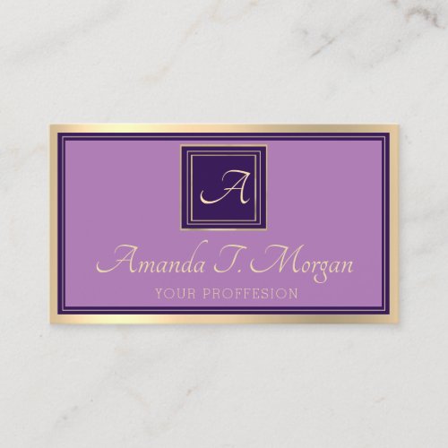 Monogram Event Planner Gold Frame Royal Lavender Business Card