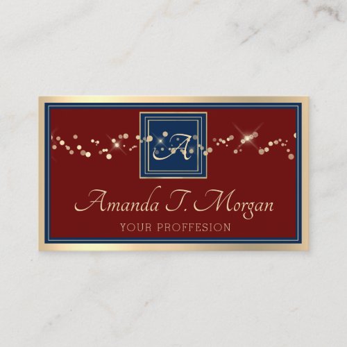 Monogram Event Planner Golden Frame Burgundy Navy Business Card