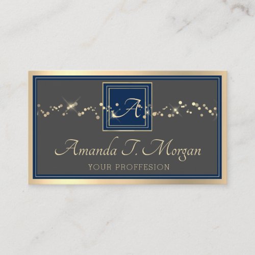 Monogram Event Planner Golden Frame Confetti Blue Business Card