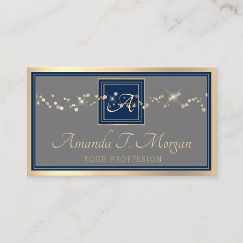 Monogram Event Planner Golden Frame Gray Blue Navy Business Card