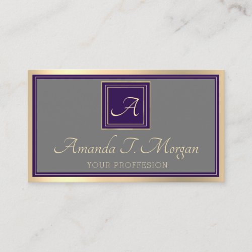 Monogram Event Planner Golden Frame Purple Business Card