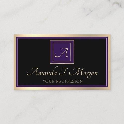 Monogram Event Planner Golden Framed Purple Business Card