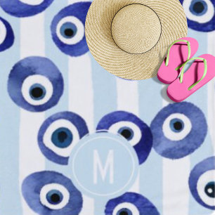 Monogram Evil Eye Nazar Trendy Holiday Beach Towel